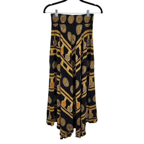 Vtg 80's Skirt Maxi Gypsy Flowy Front Slit Handkerchief Hem Greek Coin Black  XS - Picture 9 of 13
